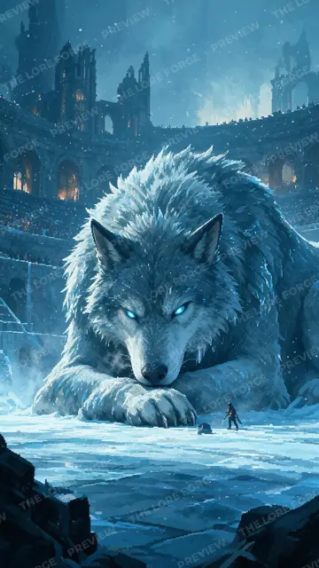 The Frost Wolf resting in a frozen arena
